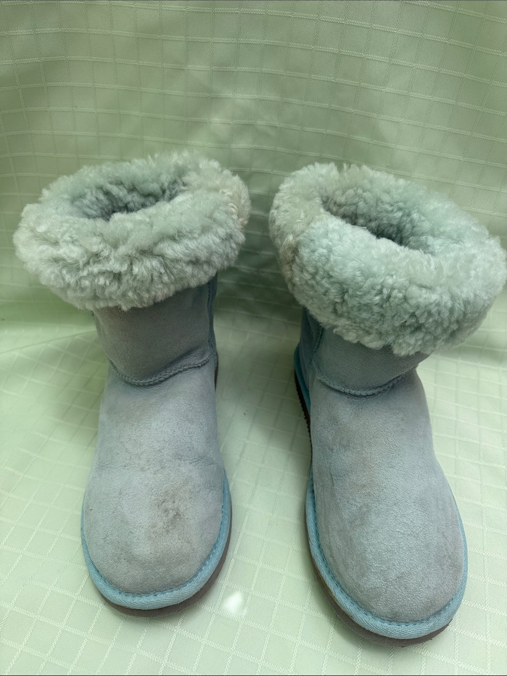 Vintage Light Blue Shearling Lined Short Boots